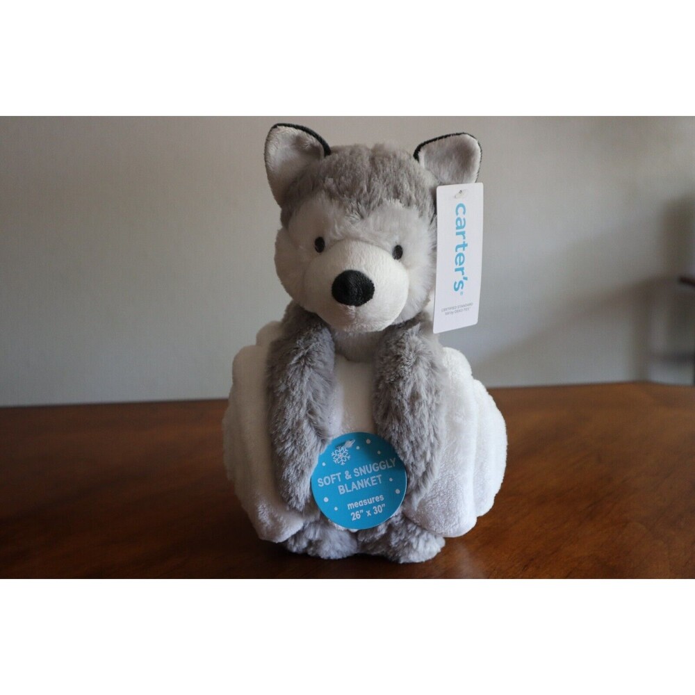 NEW Carters Plush Stuffed Animal Puppy Husky Dog w/ Security Blanket Lovey 26x30